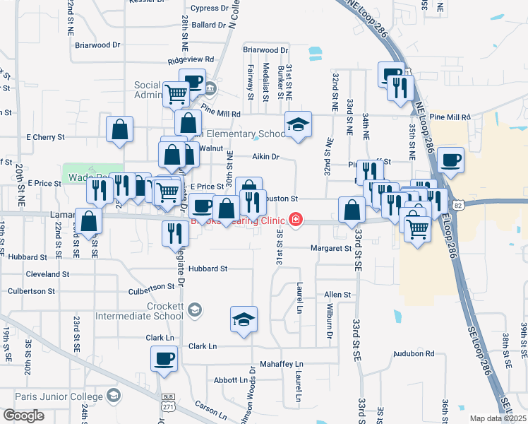 map of restaurants, bars, coffee shops, grocery stores, and more near 3095 Lamar Avenue in Paris