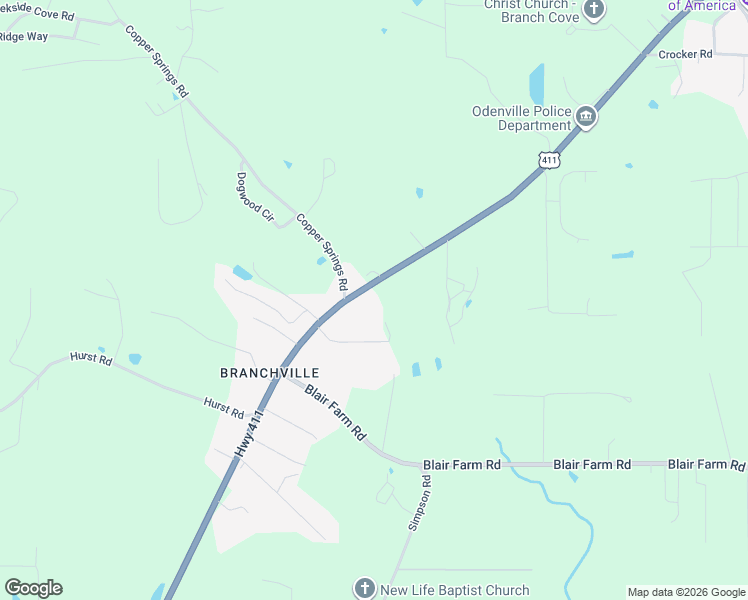 map of restaurants, bars, coffee shops, grocery stores, and more near 11850 Moody Parkway in Odenville
