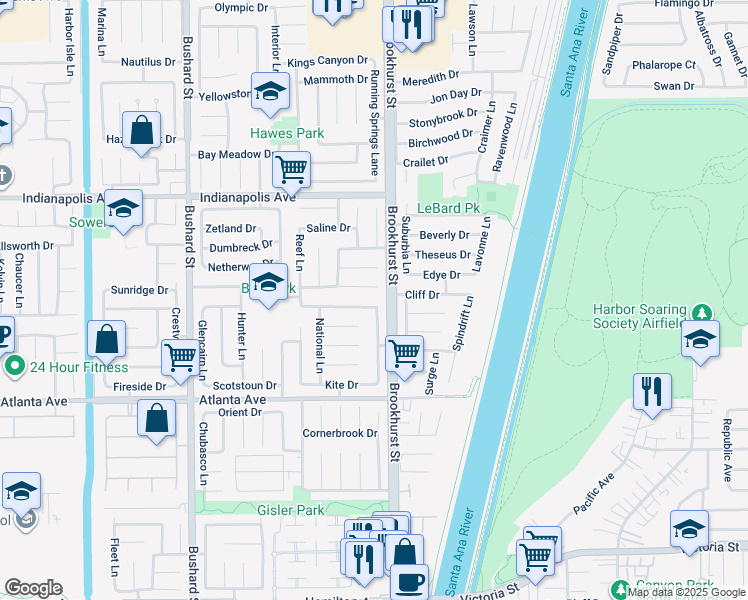 map of restaurants, bars, coffee shops, grocery stores, and more near in Huntington Beach
