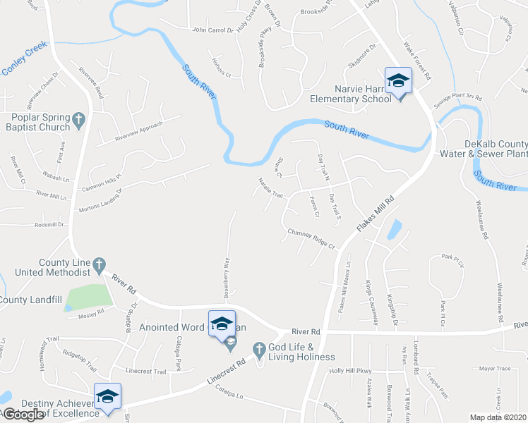 map of restaurants, bars, coffee shops, grocery stores, and more near 3800 Natalie Way in Ellenwood