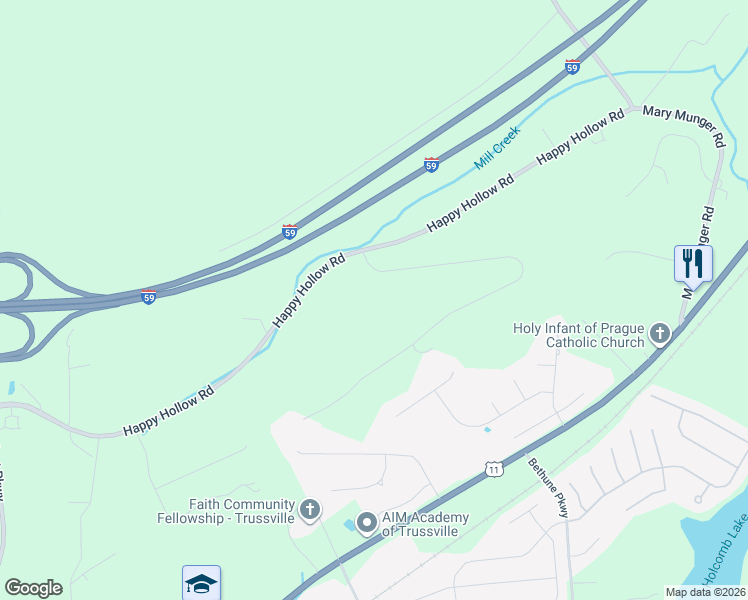 map of restaurants, bars, coffee shops, grocery stores, and more near 7601 Cottonridge Road in Trussville