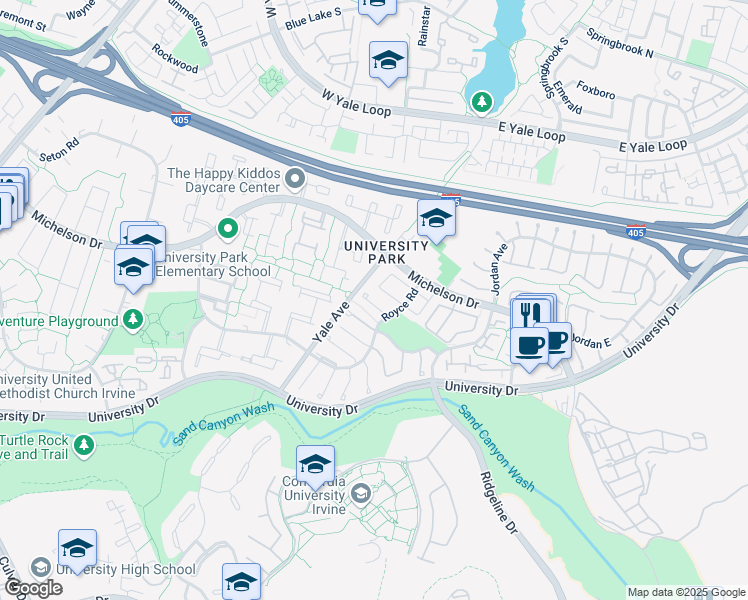 map of restaurants, bars, coffee shops, grocery stores, and more near 4901 Rain Tree Lane in Irvine