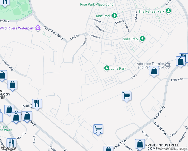map of restaurants, bars, coffee shops, grocery stores, and more near Z St in Irvine