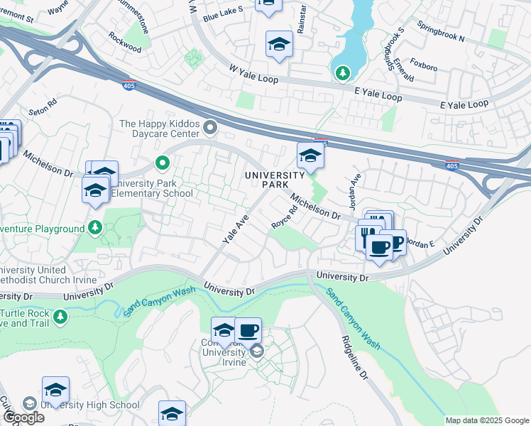 map of restaurants, bars, coffee shops, grocery stores, and more near 4901 Rain Tree Lane in Irvine