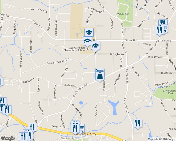 map of restaurants, bars, coffee shops, grocery stores, and more near 2739 Dresden Trail in East Point