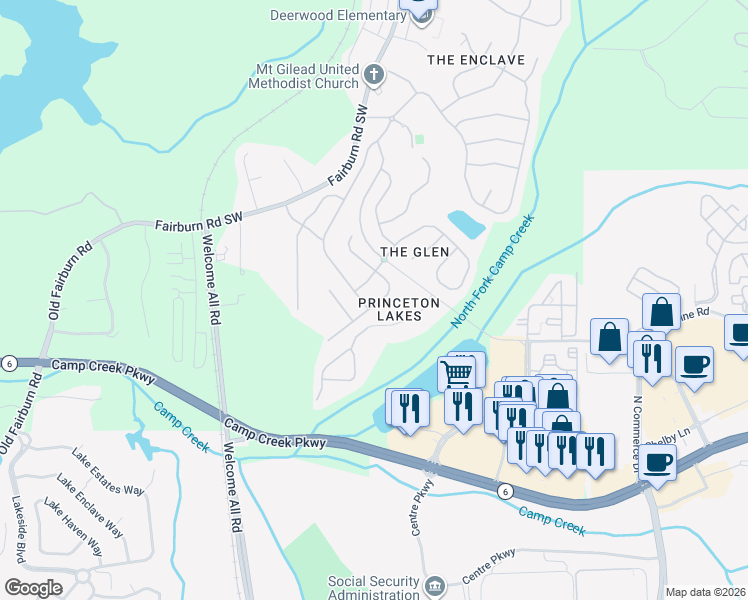 map of restaurants, bars, coffee shops, grocery stores, and more near 3257 Wellington Walk Southwest in Atlanta