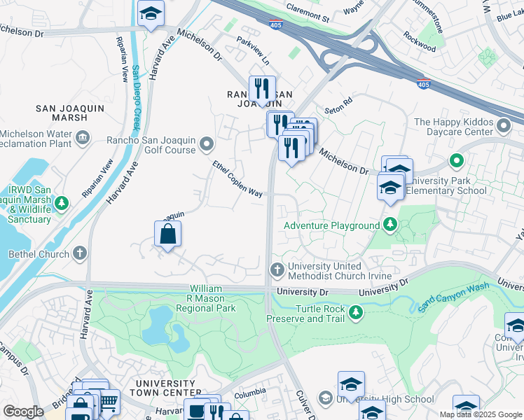 map of restaurants, bars, coffee shops, grocery stores, and more near 118 Promenade in Irvine