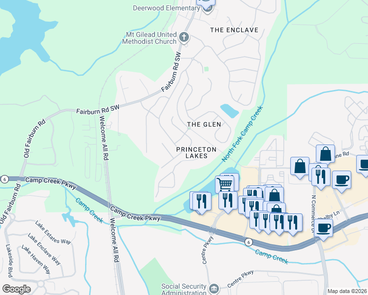 map of restaurants, bars, coffee shops, grocery stores, and more near 3257 Wellington Walk Southwest in Atlanta