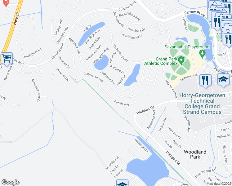 map of restaurants, bars, coffee shops, grocery stores, and more near 1300 Culbertson Avenue in Myrtle Beach