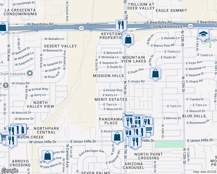 map of restaurants, bars, coffee shops, grocery stores, and more near 19238 North 5th Street in Phoenix