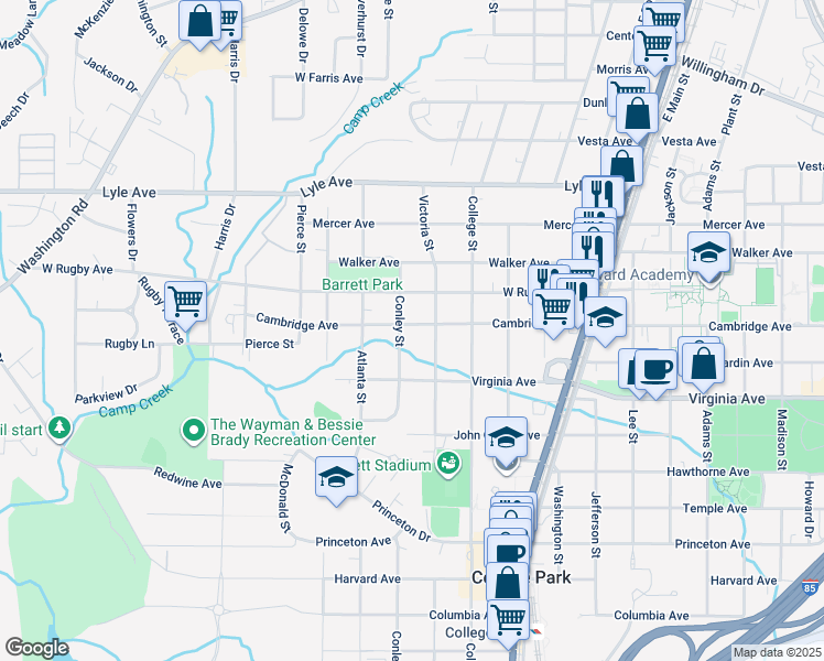 map of restaurants, bars, coffee shops, grocery stores, and more near 1972 Cambridge Avenue in Atlanta