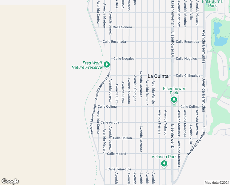 map of restaurants, bars, coffee shops, grocery stores, and more near 53255 Avenida Diaz in La Quinta