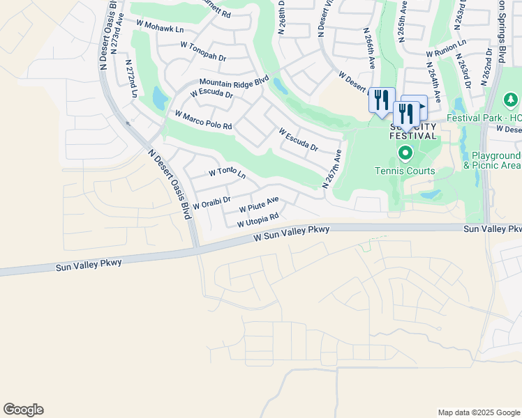 map of restaurants, bars, coffee shops, grocery stores, and more near 26885 West Piute Avenue in Buckeye