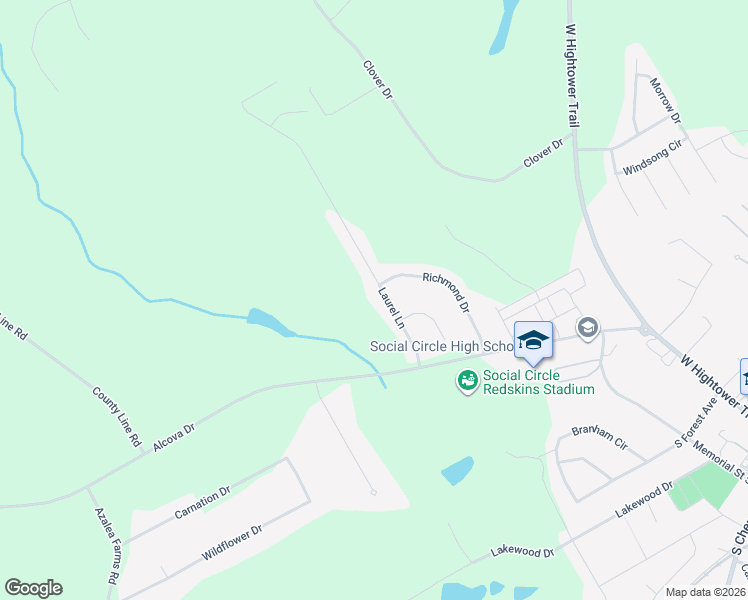 map of restaurants, bars, coffee shops, grocery stores, and more near 123 Laurel Lane in Social Circle