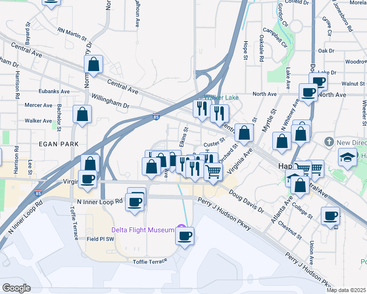 map of restaurants, bars, coffee shops, grocery stores, and more near 930 Custer Street in Atlanta