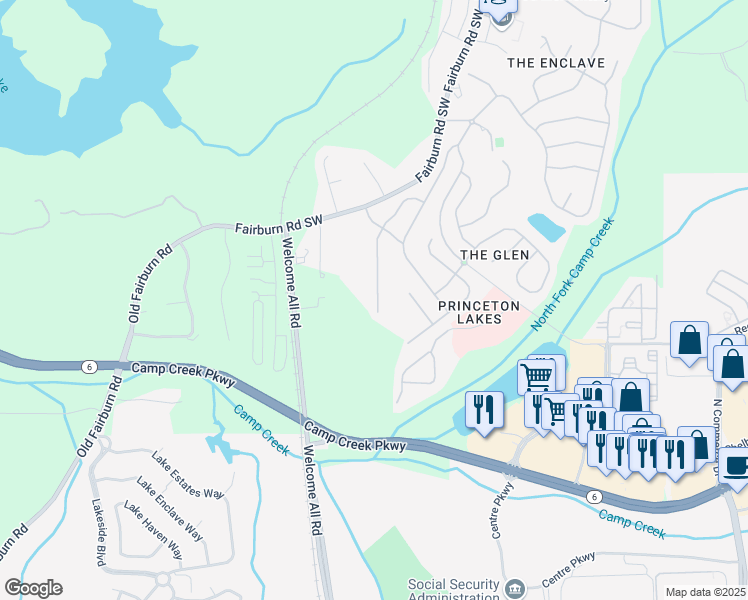 map of restaurants, bars, coffee shops, grocery stores, and more near 3275 Welmingham Drive Southwest in Atlanta