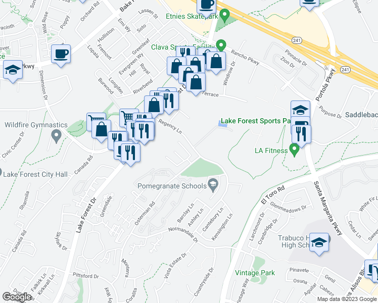 map of restaurants, bars, coffee shops, grocery stores, and more near 4 Poplar Court in Lake Forest