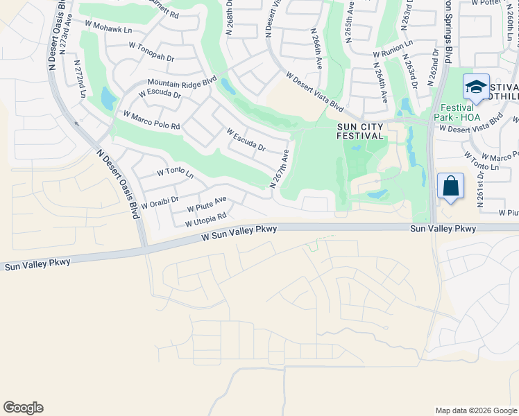 map of restaurants, bars, coffee shops, grocery stores, and more near 26756 West Piute Avenue in Buckeye