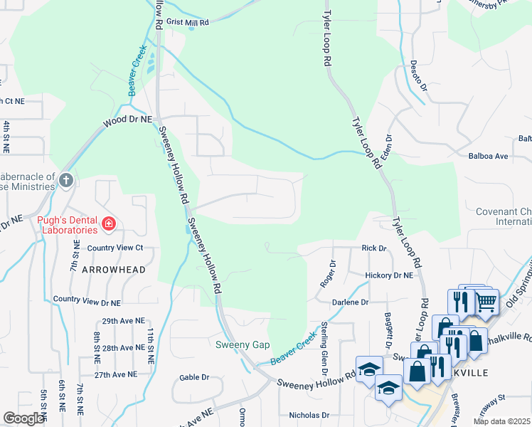 map of restaurants, bars, coffee shops, grocery stores, and more near 2623 Sweeney Hollow Road in Birmingham