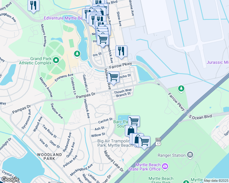 map of restaurants, bars, coffee shops, grocery stores, and more near 3463 Howard Parkway in Myrtle Beach