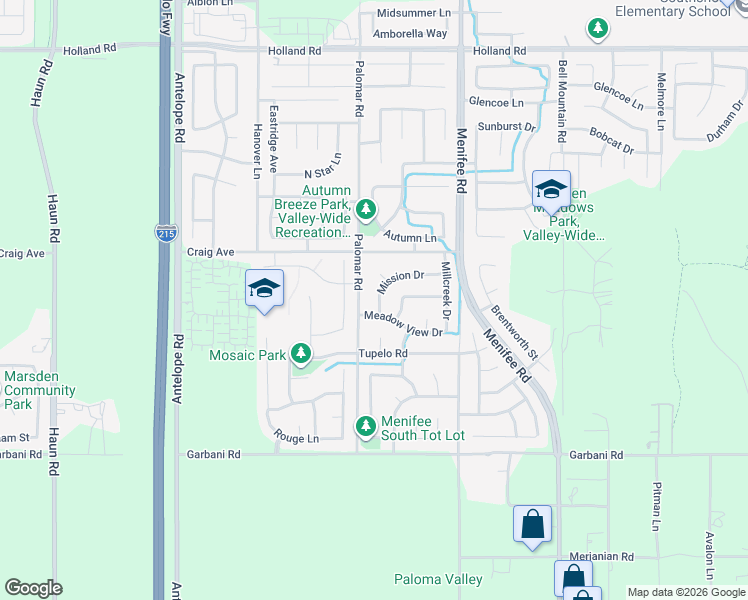map of restaurants, bars, coffee shops, grocery stores, and more near 28536 Mission Drive in Menifee