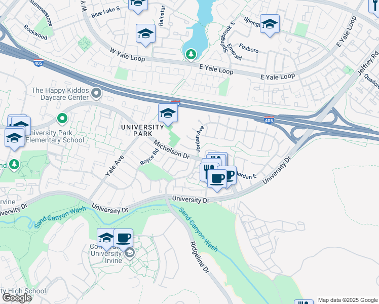 map of restaurants, bars, coffee shops, grocery stores, and more near 5106 Alder in Irvine