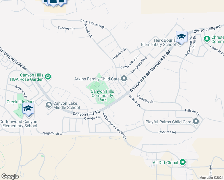 map of restaurants, bars, coffee shops, grocery stores, and more near Shasta Drive in Lake Elsinore