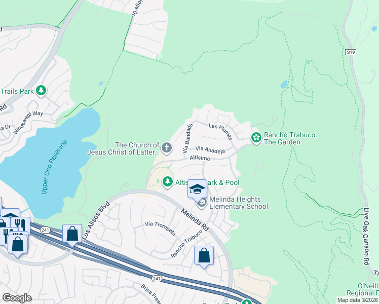 map of restaurants, bars, coffee shops, grocery stores, and more near 4 Vía Anadeja in Rancho Santa Margarita