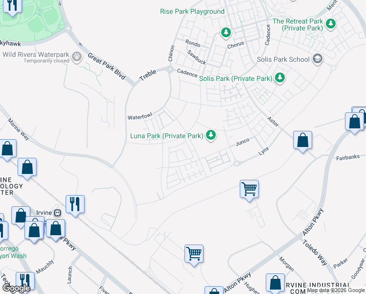 map of restaurants, bars, coffee shops, grocery stores, and more near 165 Scoville in Irvine