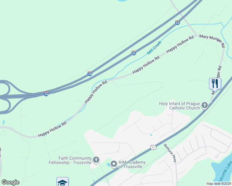 map of restaurants, bars, coffee shops, grocery stores, and more near 7601 Cottonridge Road in Trussville