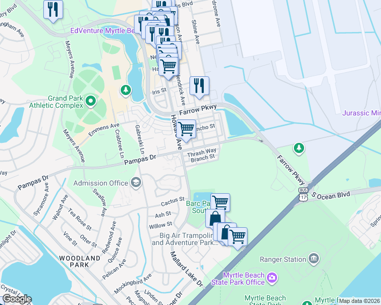 map of restaurants, bars, coffee shops, grocery stores, and more near 3443 Pampas Drive in Myrtle Beach