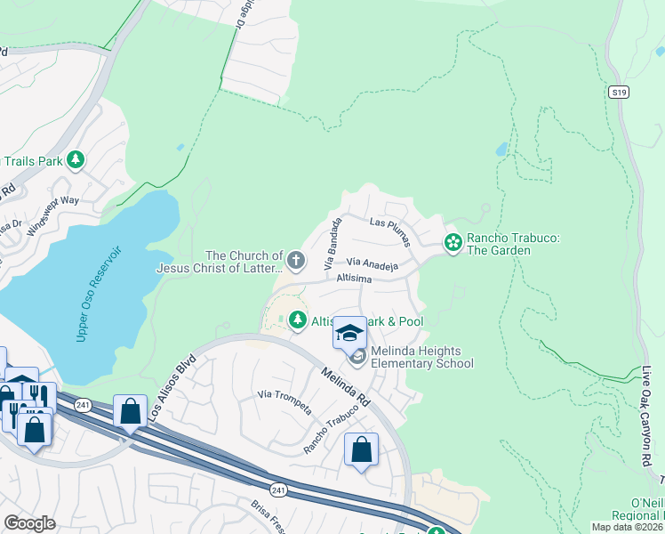 map of restaurants, bars, coffee shops, grocery stores, and more near 2 Vía Anadeja in Rancho Santa Margarita
