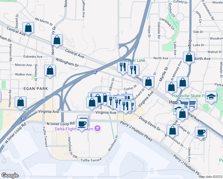 map of restaurants, bars, coffee shops, grocery stores, and more near 930 Custer Street in Atlanta