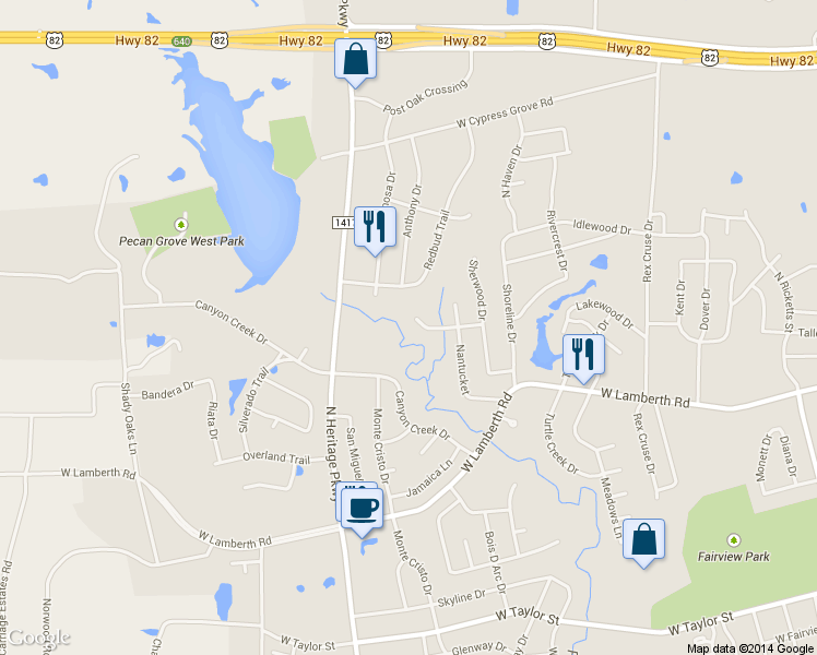 map of restaurants, bars, coffee shops, grocery stores, and more near 5 Vancouver Drive in Sherman