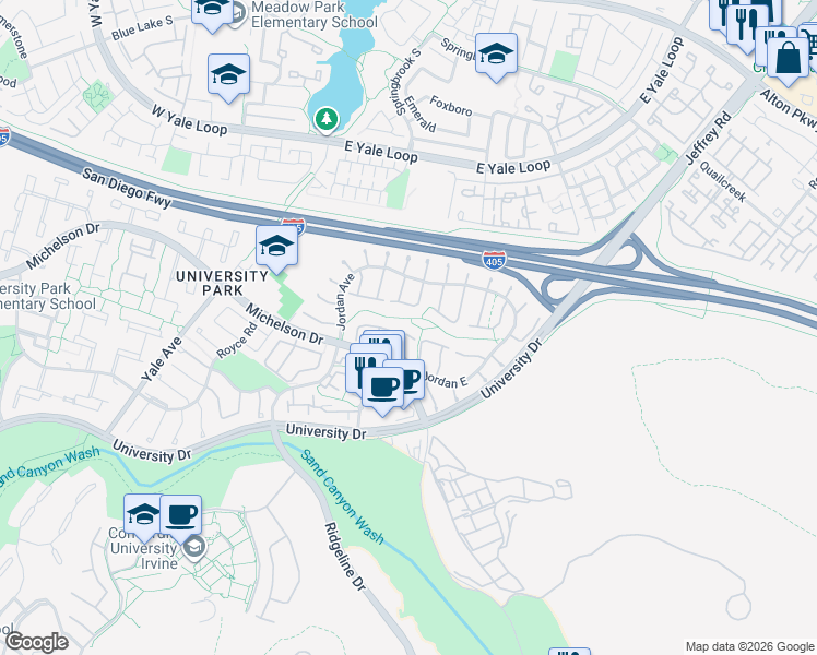 map of restaurants, bars, coffee shops, grocery stores, and more near 5251 Thorn Tree Lane in Irvine
