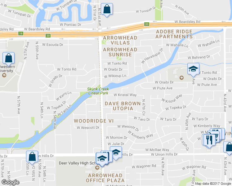 map of restaurants, bars, coffee shops, grocery stores, and more near 5002 West Kristal Way in Glendale