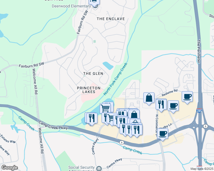map of restaurants, bars, coffee shops, grocery stores, and more near 3700 Ramsey Close in Atlanta