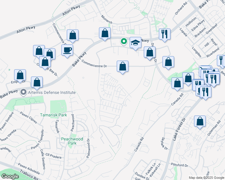 map of restaurants, bars, coffee shops, grocery stores, and more near 263 Siena in Lake Forest