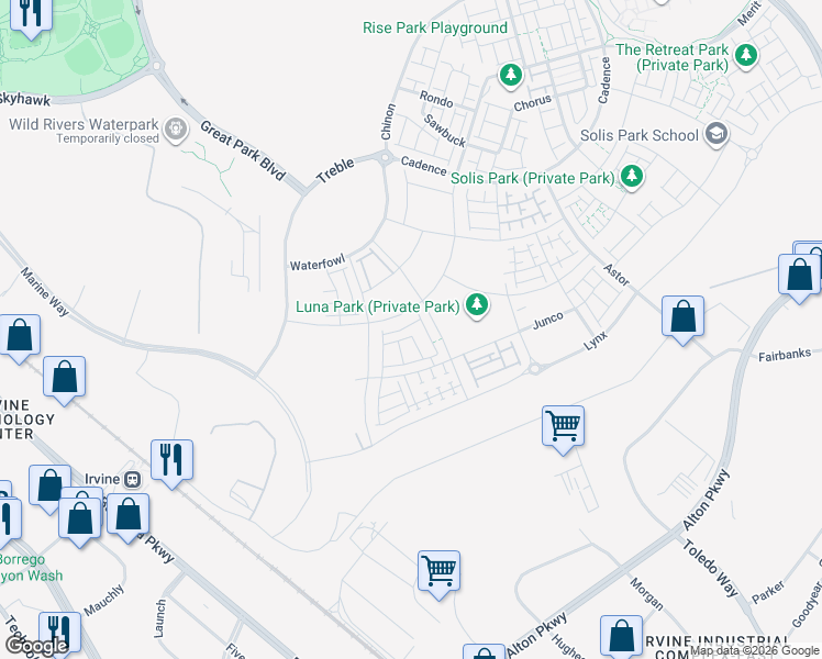 map of restaurants, bars, coffee shops, grocery stores, and more near 165 Scoville in Irvine