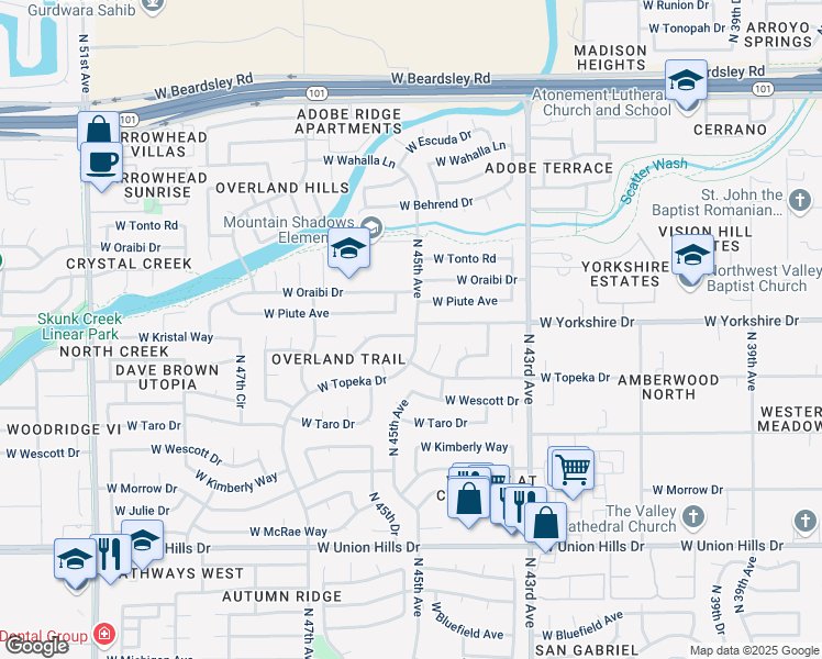 map of restaurants, bars, coffee shops, grocery stores, and more near 4502 West Kristal Way in Glendale