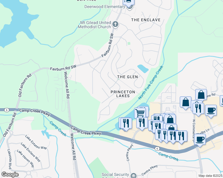 map of restaurants, bars, coffee shops, grocery stores, and more near 3613 Tinsley Way Southwest in Atlanta