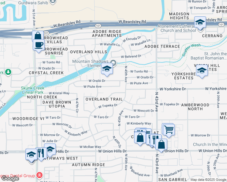 map of restaurants, bars, coffee shops, grocery stores, and more near 4516 West Kristal Way in Glendale
