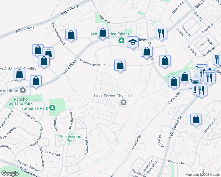 map of restaurants, bars, coffee shops, grocery stores, and more near 263 Siena in Lake Forest