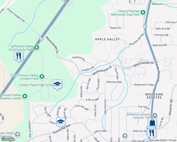 map of restaurants, bars, coffee shops, grocery stores, and more near 313 Foxglen Road in Birmingham