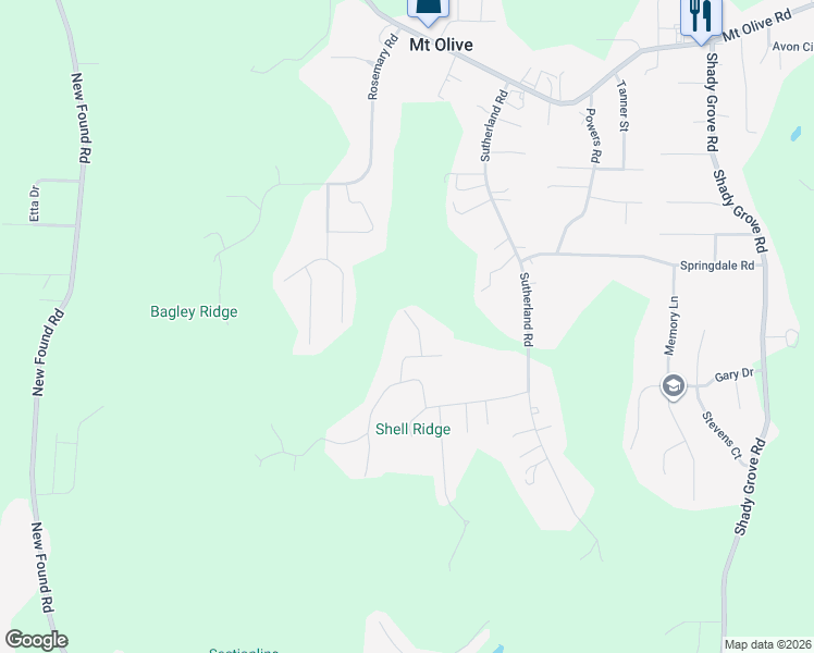 map of restaurants, bars, coffee shops, grocery stores, and more near 5334 Bluff View Road in Mount Olive