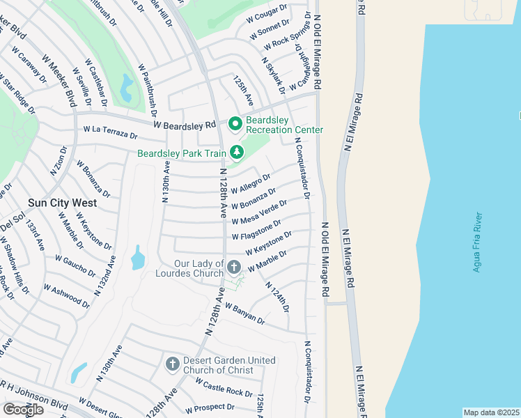 map of restaurants, bars, coffee shops, grocery stores, and more near 12606 West Mesa Verde Drive in Sun City West