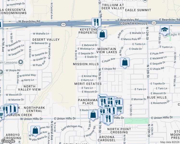 map of restaurants, bars, coffee shops, grocery stores, and more near 19238 North 5th Street in Phoenix