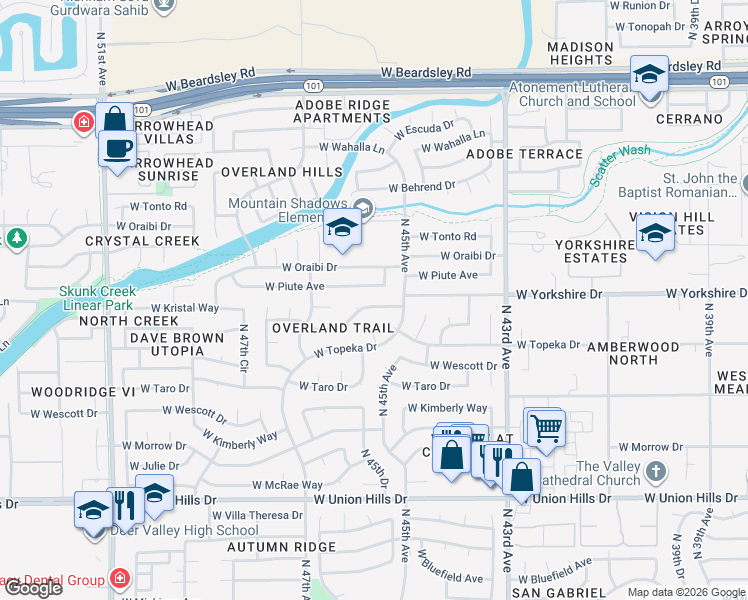map of restaurants, bars, coffee shops, grocery stores, and more near 4516 West Kristal Way in Glendale