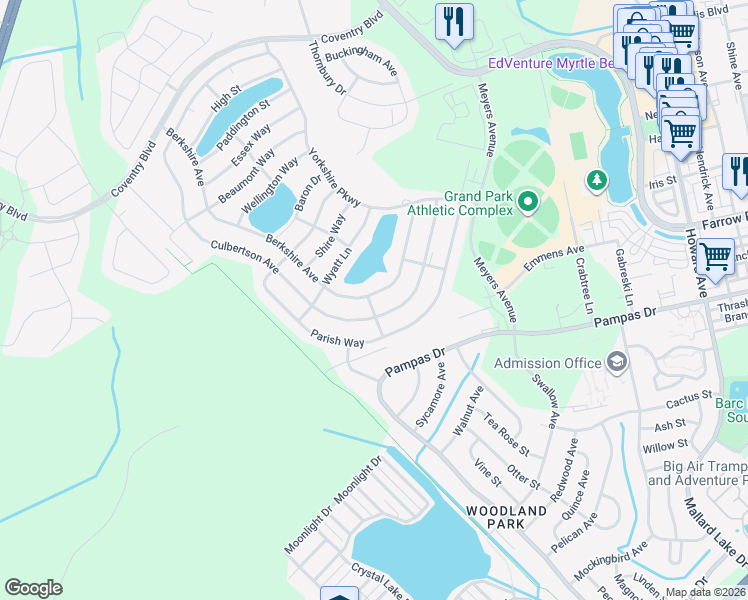 map of restaurants, bars, coffee shops, grocery stores, and more near 1189 Berkshire Avenue in Myrtle Beach