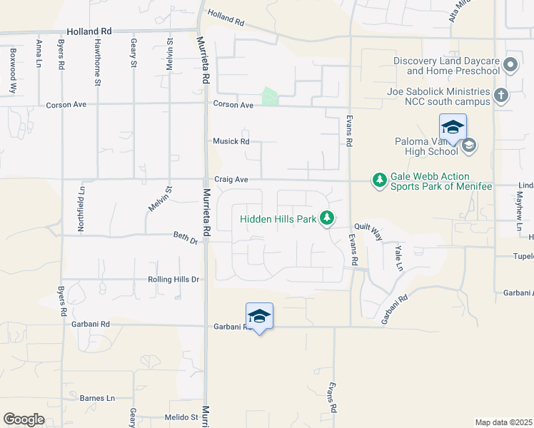 map of restaurants, bars, coffee shops, grocery stores, and more near 31598 Tyme Court in Menifee